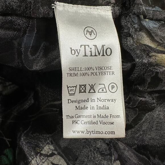 ByTiMo NWT Black Floral Bubble Crepe Blouse Daisy Size S Long Sleeve Round Neck - Picture 7 of 10